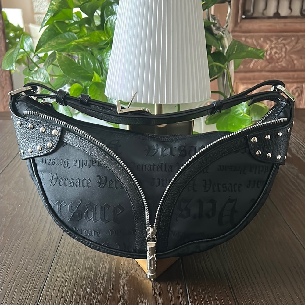 Versace COA Half Moon Studded Shoulder Bag
